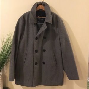 American Eagle Gray Wool Double Breasted Pea Coat
